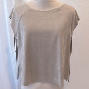 NWOT OnTwelfth grey faux suede fringe top sz Large